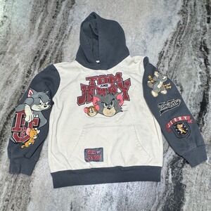 Freeze Tom and Jerry Hoodie Kids 6/7 Embroidered Graphic Colorblock Grey Cream